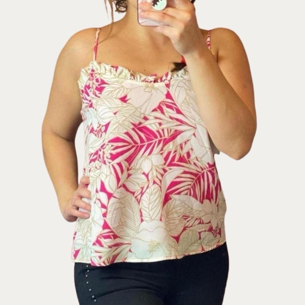 June & Hudson Pink Floral Ruffle Cami Tank Top NWT Size S